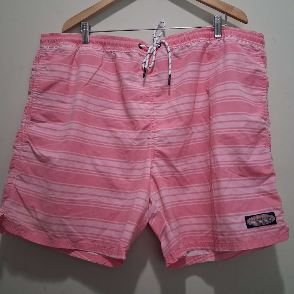 Vineyard Vines Mens XXL Pink Striped Swim Trunks Board Shorts Mesh Lined 6.5"